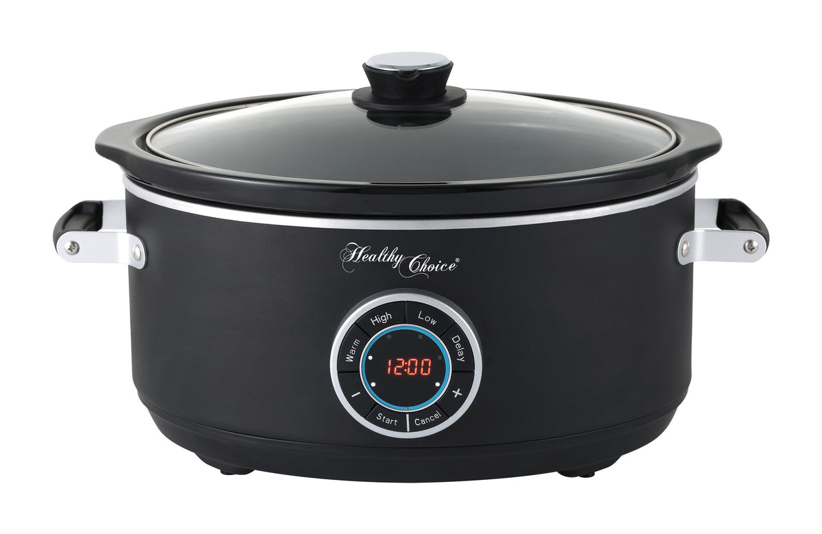 Front view of the black 6.5L Digital Slow Cooker with Ceramic Pot.