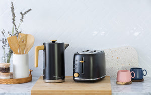 Black Kettle and toaster set by Healthy Choice in a modern kitchen.