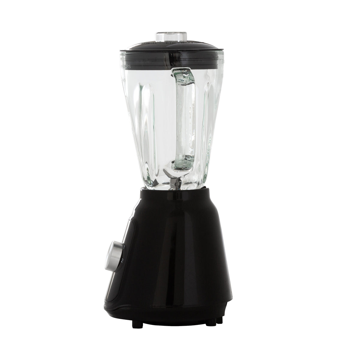 Side view of the Black 1.5 Litre Table Blender with glass jug.