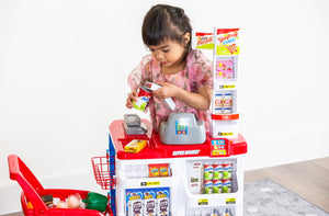 Children's Home Supermarket w/ Toy Cash Register, Trolley, Fruit & More