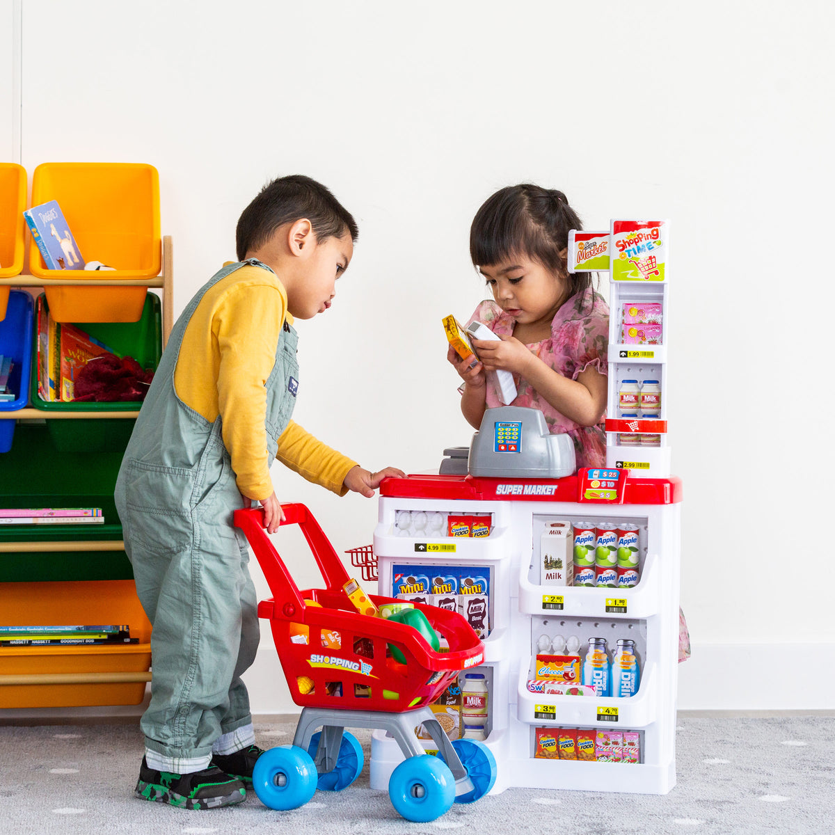 Children's Home Supermarket w/ Toy Cash Register, Trolley, Fruit & More