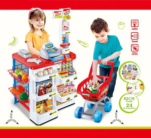 Children's Home Supermarket w/ Toy Cash Register, Trolley, Fruit & More