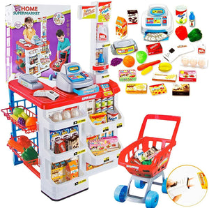 Children's Home Supermarket w/ Toy Cash Register, Trolley, Fruit & More