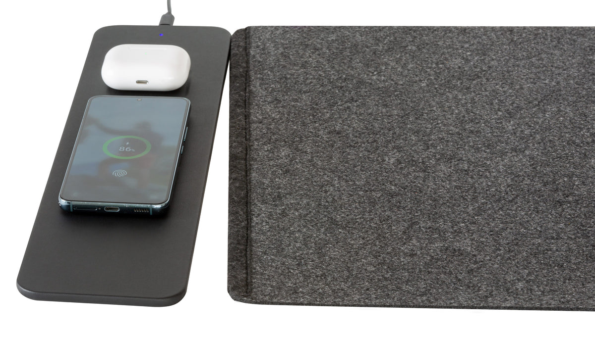 Reversible Wireless Fast Charging Desktop Mat for Smartphones and Earbuds