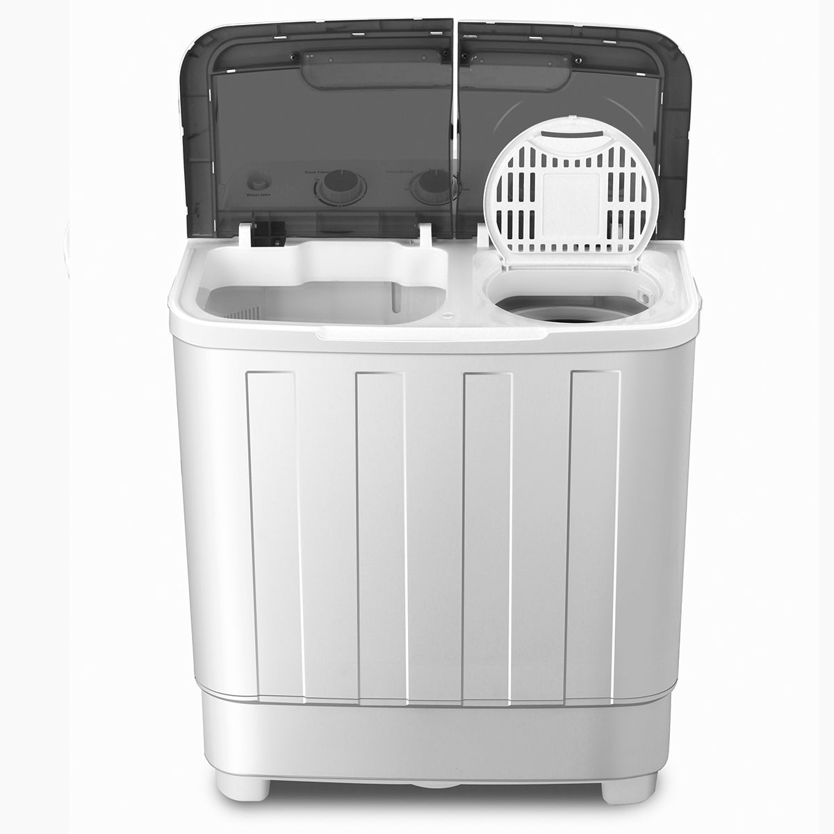 Both tubs of the Portable Twin Tub Washing Machine open.