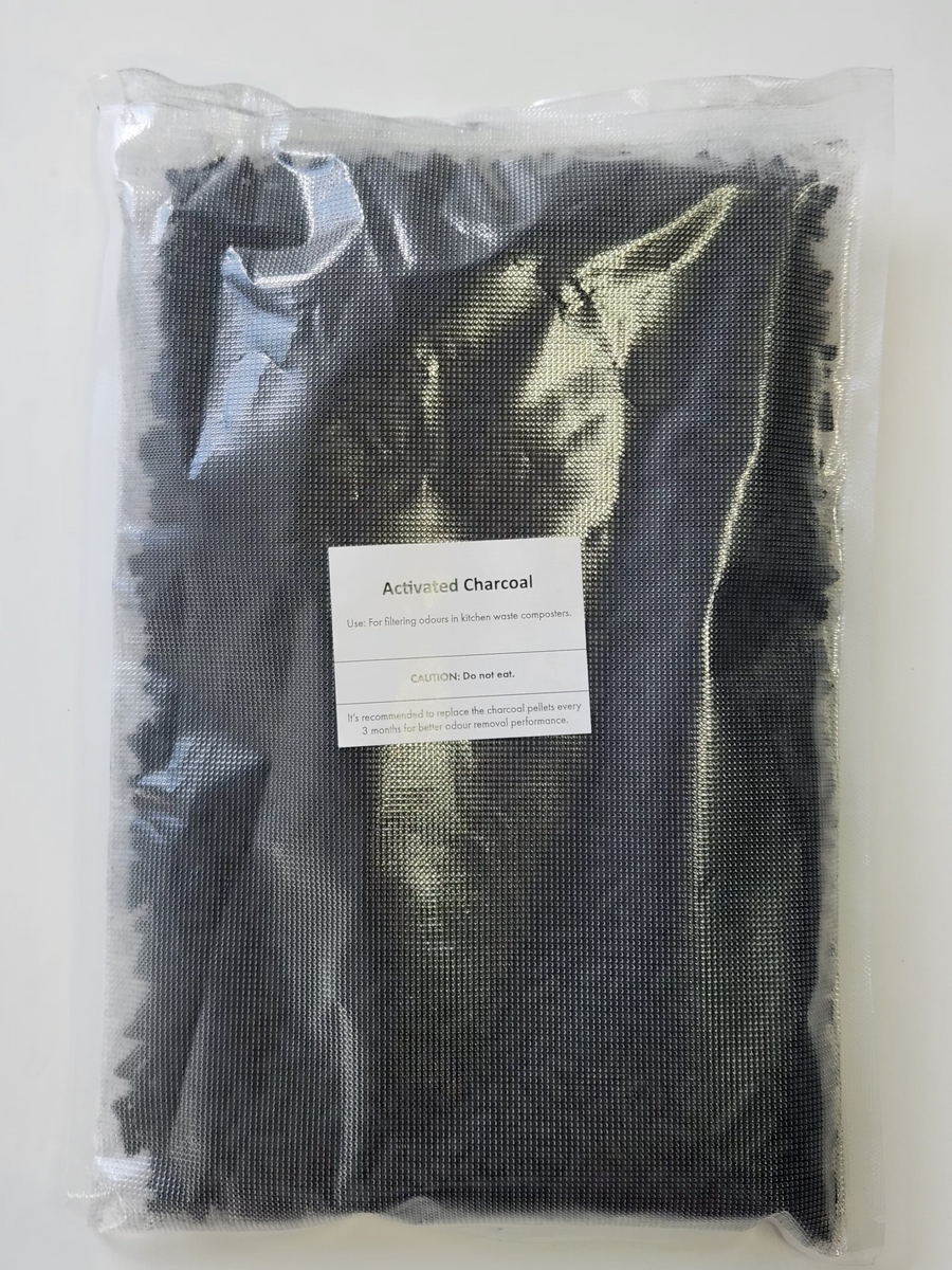Activated charcoal filter refill in a clear package.
