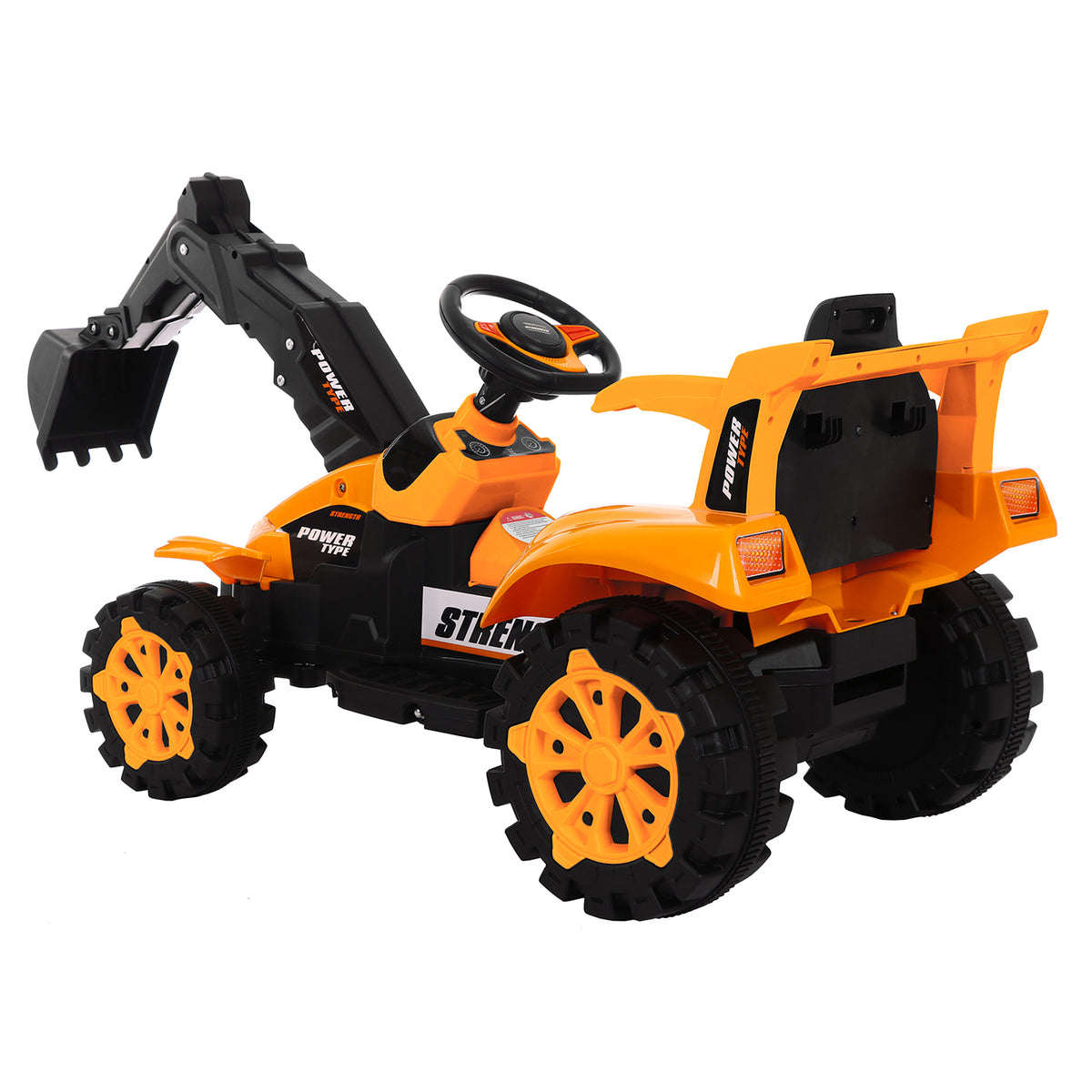 Rear angle view of the Children's Electronic Ride-on Excavator.