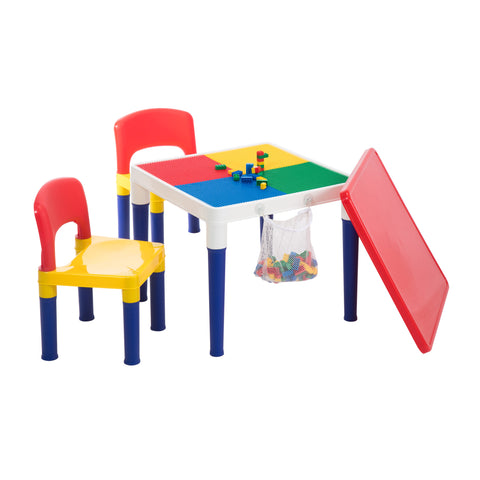 Children's 2-in-1 Building Blocks Table & Chairs Set