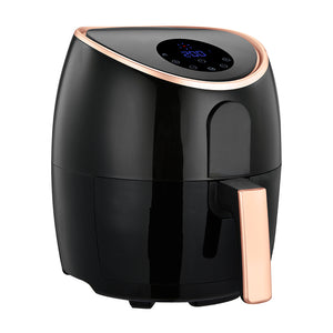 AF720 Air Fryer, gloss black with rose gold trims - side view on white background