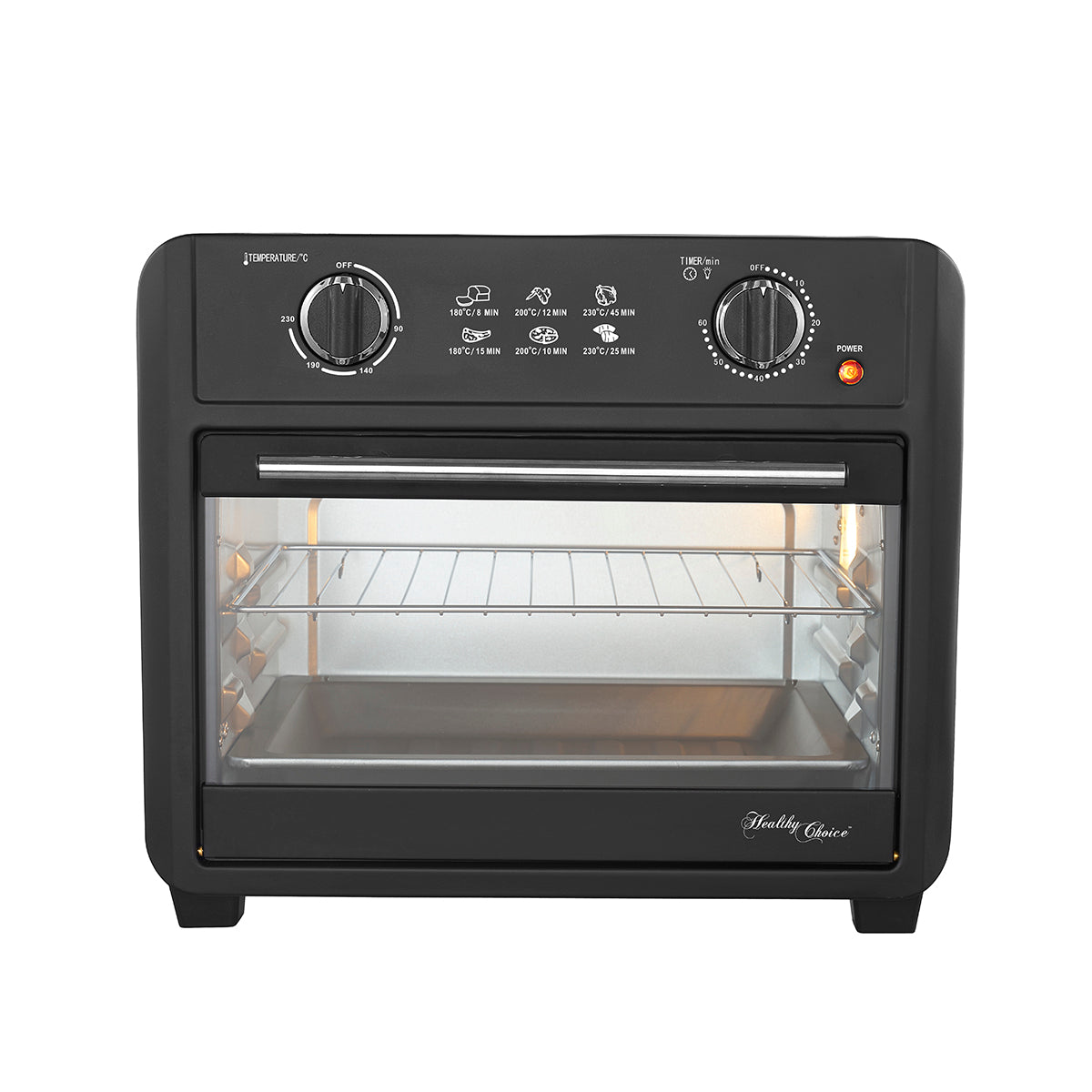 Front view of the AFO238 Black 23L Air Fryer Oven on white background.