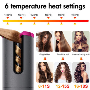6 temperature heat settings with photos of curls.
