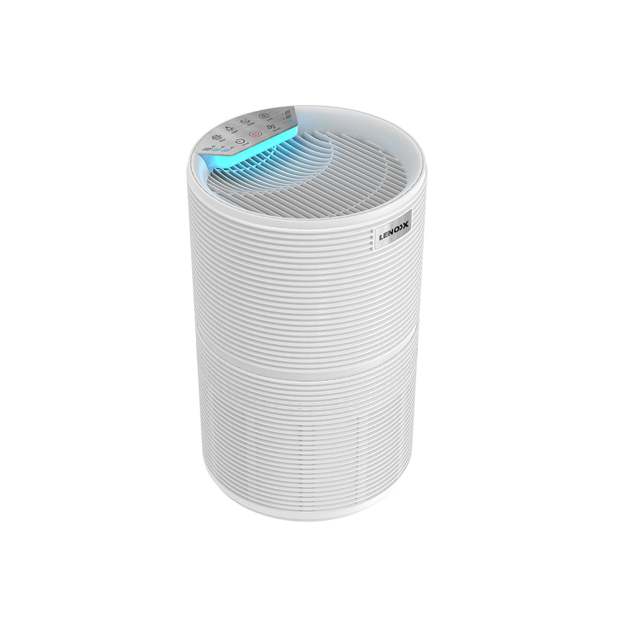 Top view of the AP90 Air Purifier & Cleaner  with its control power and blue-coloured light.