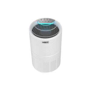 Top view of the AP90 Air Purifier & Cleaner with its control power and blue-coloured light.