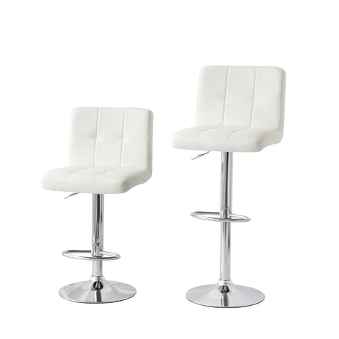 2 Tall Back Padded Leather Barstools (White), 90-110cm