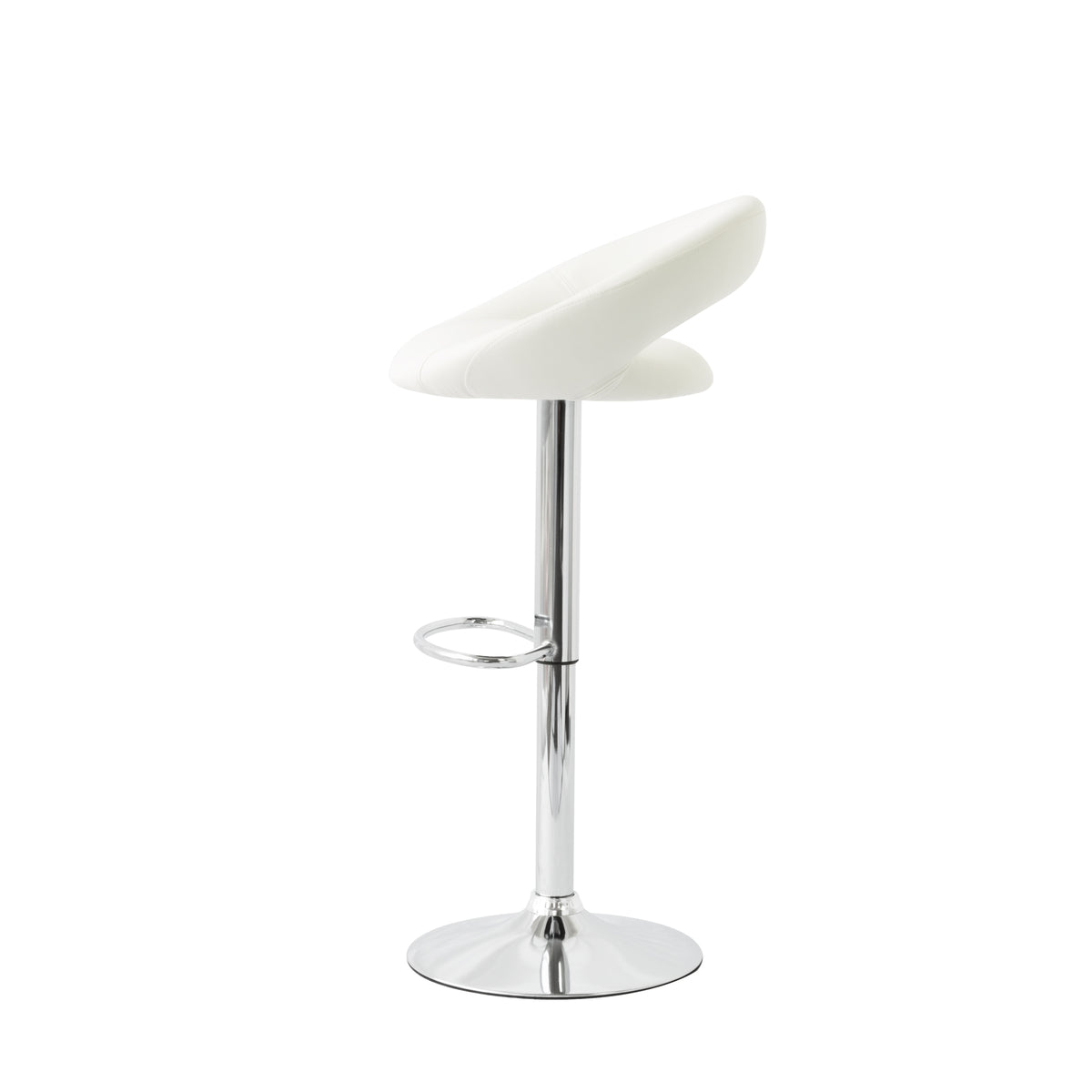2 Curve Leather Barstools (White) w/ Adjustable Height, 78-99cm