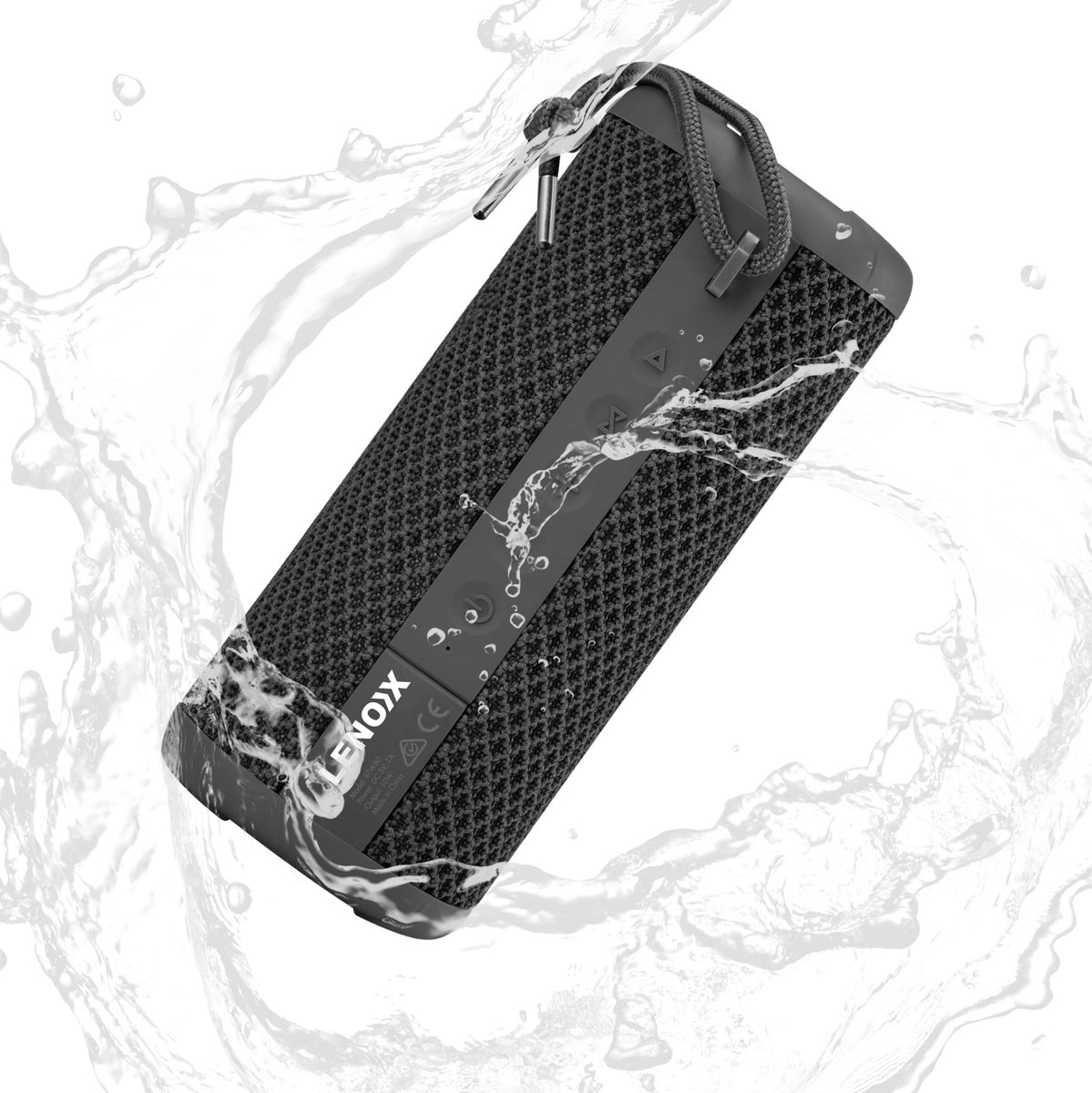 Black waterproof portable bluetooth speaker.