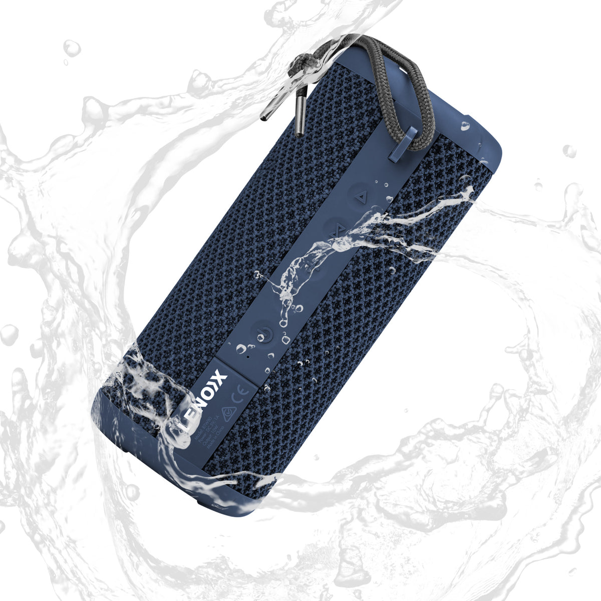 Blue waterproof portable bluetooth speaker.