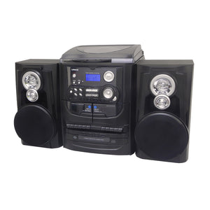 Black Hi-fi Turntable with 3 CD Player, Dual Cassette Recorder and AM FM radio