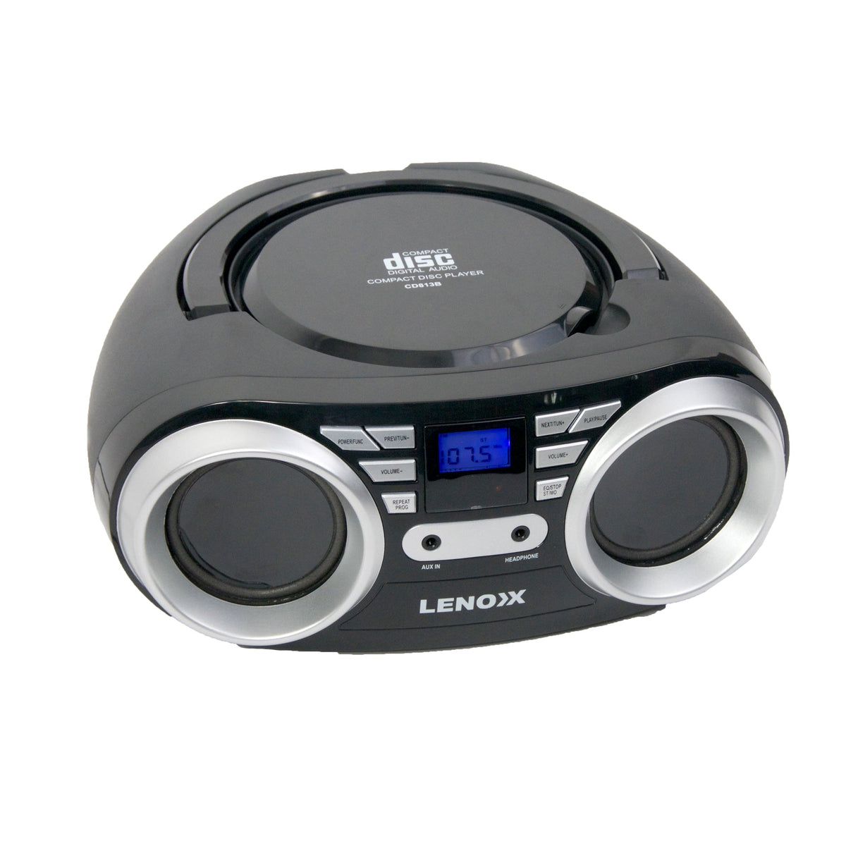 Black portable CD Player with AM/FM Radio.