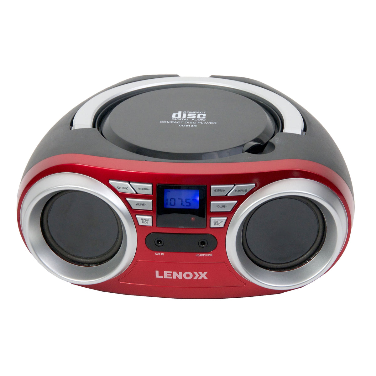 Red portable CD Player with AM/FM Radio.