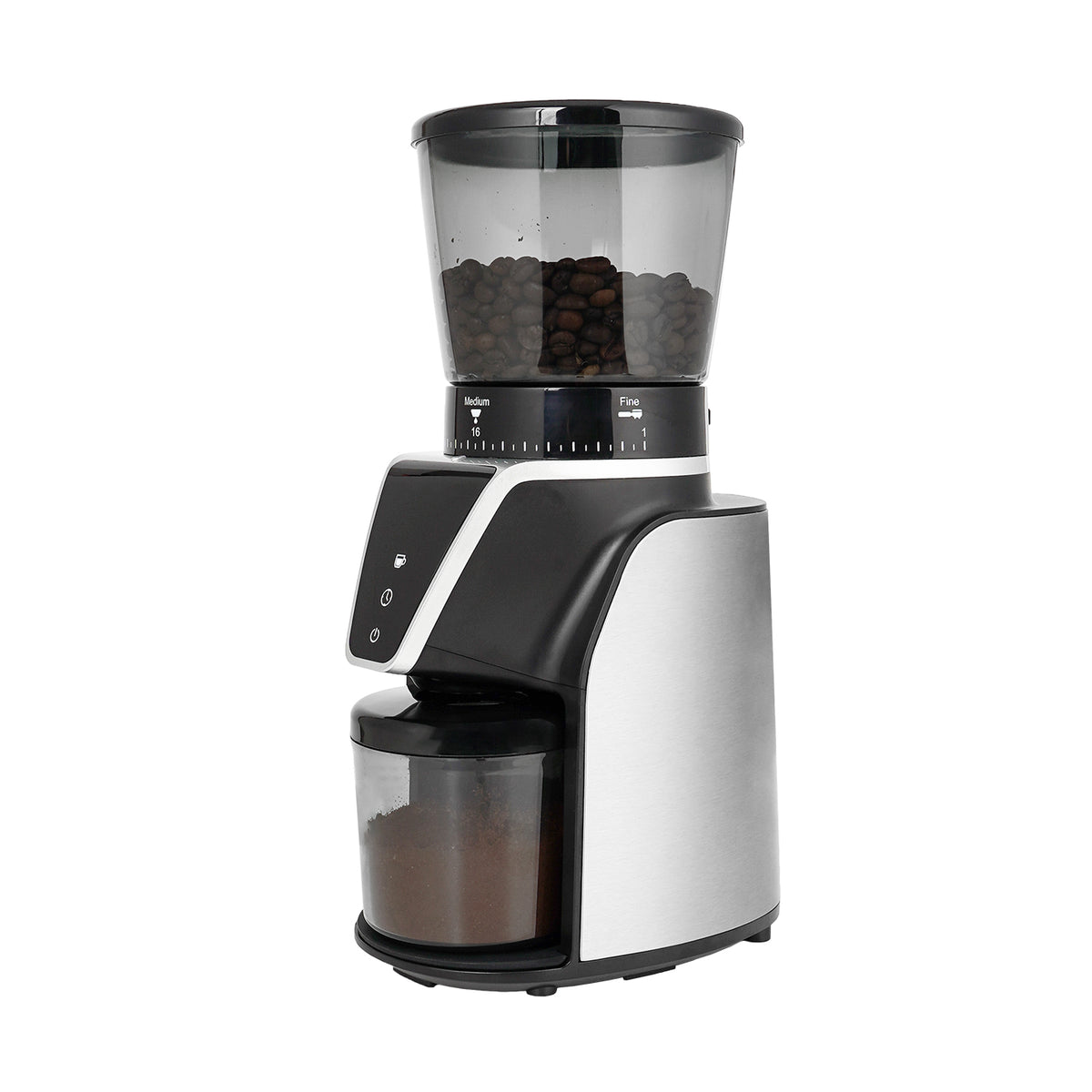 CG112 Electric Burr Coffee Bean Grinder with coffee beans inside