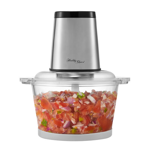 Powerful Food Chopper with tomatoes, red onions and coriander inside.