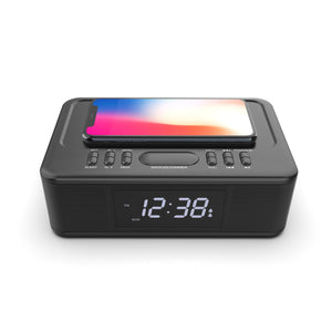 2in1 10W Wireless Fast Charging Bluetooth/FM Radio Alarm Clock w/ USB/AUX