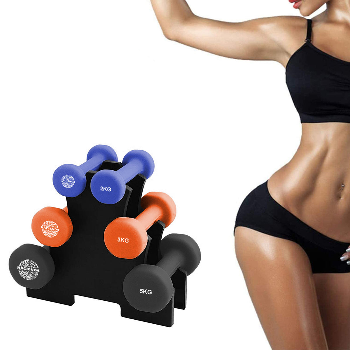 7pc 2/3/5kg 20Kg Total Weighted Dumbbell Gym Set for Exercise w/Rack