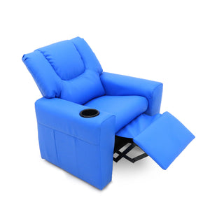Blue Kids Recliner Chair with Footrest up.