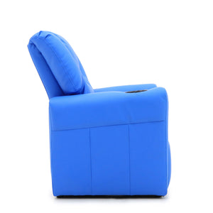 Side view of the Blue Kids Recliner Chair in an upright position.