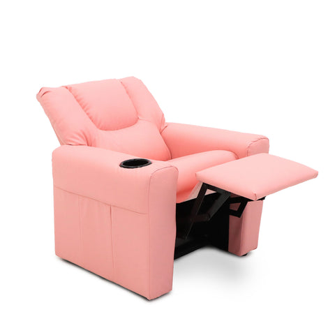 Pink Kids Recliner Chair with Footrest & Cup Holder
