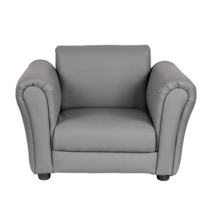 Kids Grey Sofa Chair w/ Footstool in PU Leather