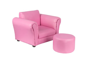 Kids Pink Sofa Chair w/ Footstool in PU Leather