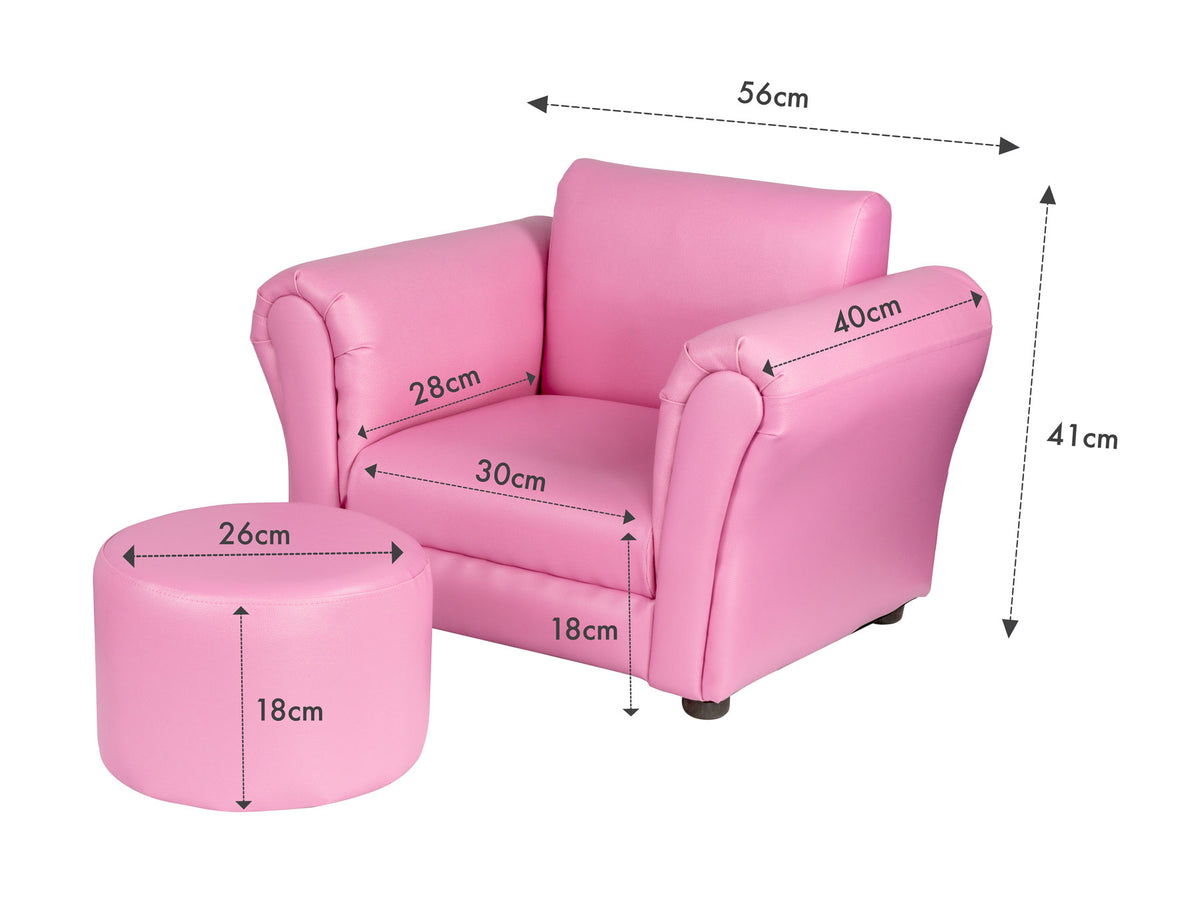 Kids Pink Sofa Chair w/ Footstool in PU Leather