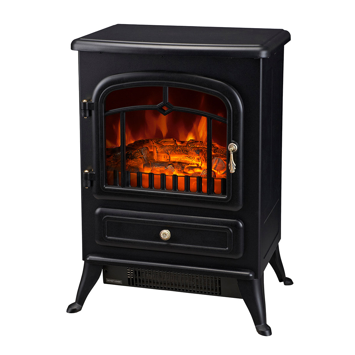 Electric log fire Fireplace Heater with flickering warm-orange "flames".