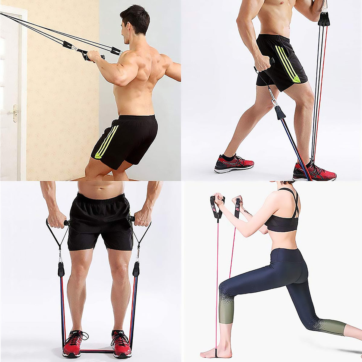 Example of 4 exercises with resistance tube bands.