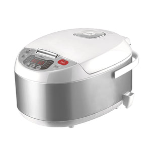 White & grey 5L Electric Rice Cooker with red start button.