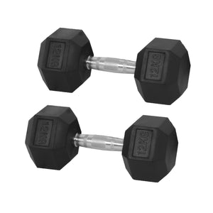 2-Piece 12kg Rubber Hex Dumbbell Gym Set for Exercising